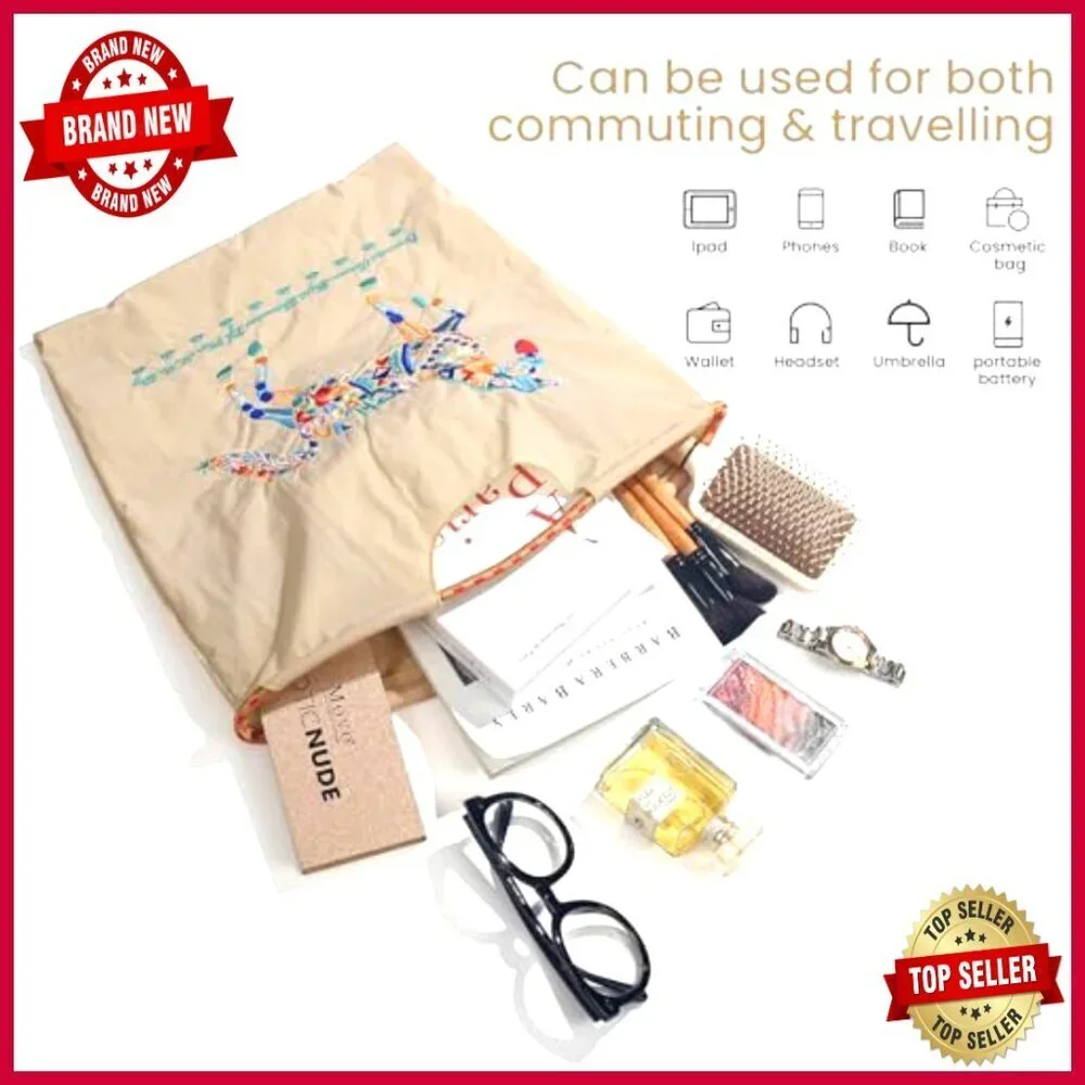 Large Nylon Tote Bag with Adjustable Straps, Water-Resistant Beach Bag